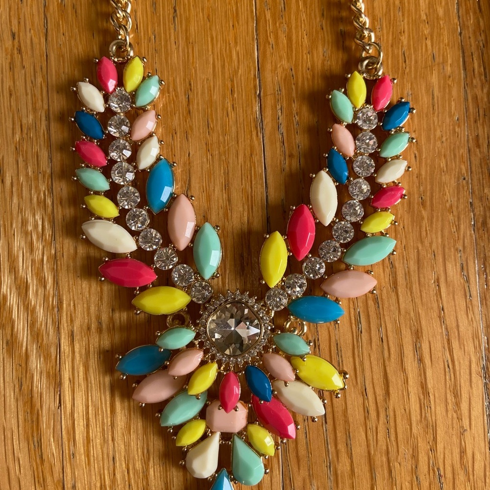 Susan Graver Pink and Yellow Necklace Bold Statement Jewelry